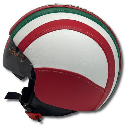Casco vintage in ecopelle omologato per Lambretta con visiera a scomparsa