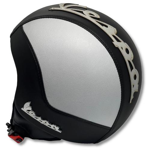 Casco vintage in ecopelle omologato per Vespa con visiera a scomparsa Taglia M