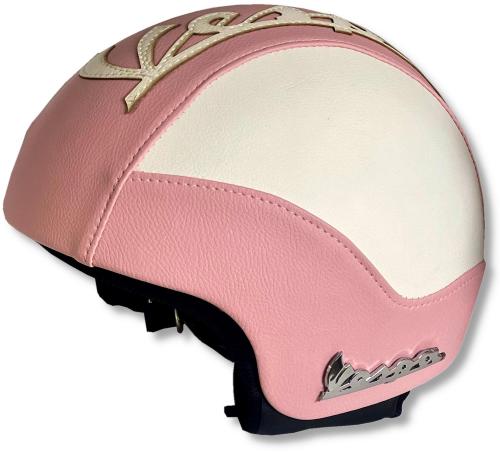 MIM-VES0190-XL - Casco vintage in ecopelle omologato per Vespa (Bianco/Rosa  - XL) - Moto In Moto