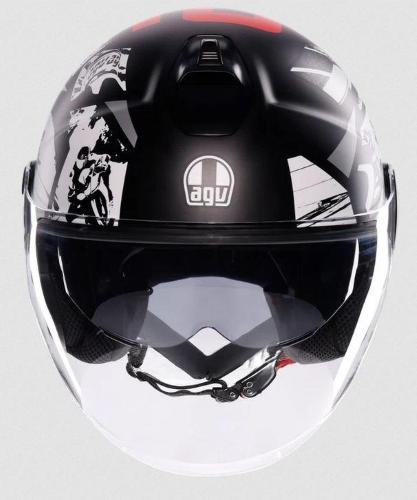 Casco Jet Eteres E2206 History Matt Nero Bianco Rosso