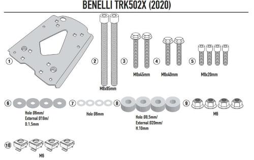Kit Borsa Topcase Bauletto Kgr 52 Kappa + Piastra E kit Montaggio Benelli Trk 502 /X