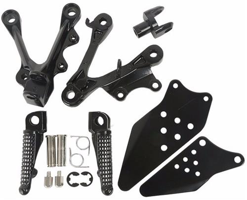 MIM Distribution Set pedane poggiapiedi complete di staffa Nero Anteriori per Kawasaki-Ninja 600 ZX-6R dal 2009 fino al 2014